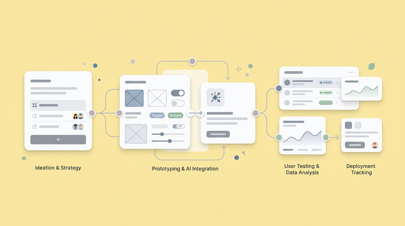 An AI workspace interface showing text product requirements converting instantly into a generated interactive prototype for product managers.