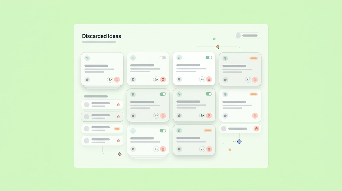 An annotated UI screenshot showing a product opportunity solution tree mapping customer problems to prototype concepts.