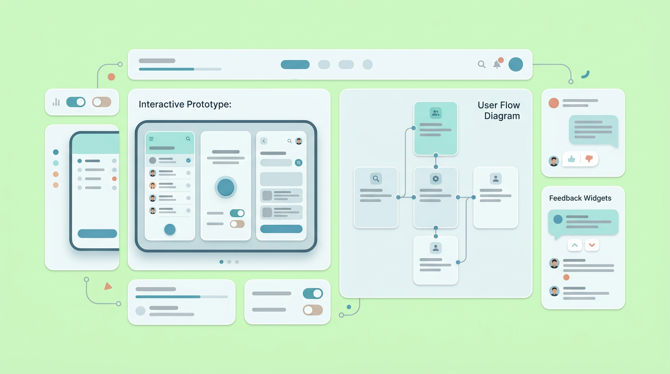 Labeled diagram illustrating the clear workflow from gathering product feedback to a finalized interactive prototype.