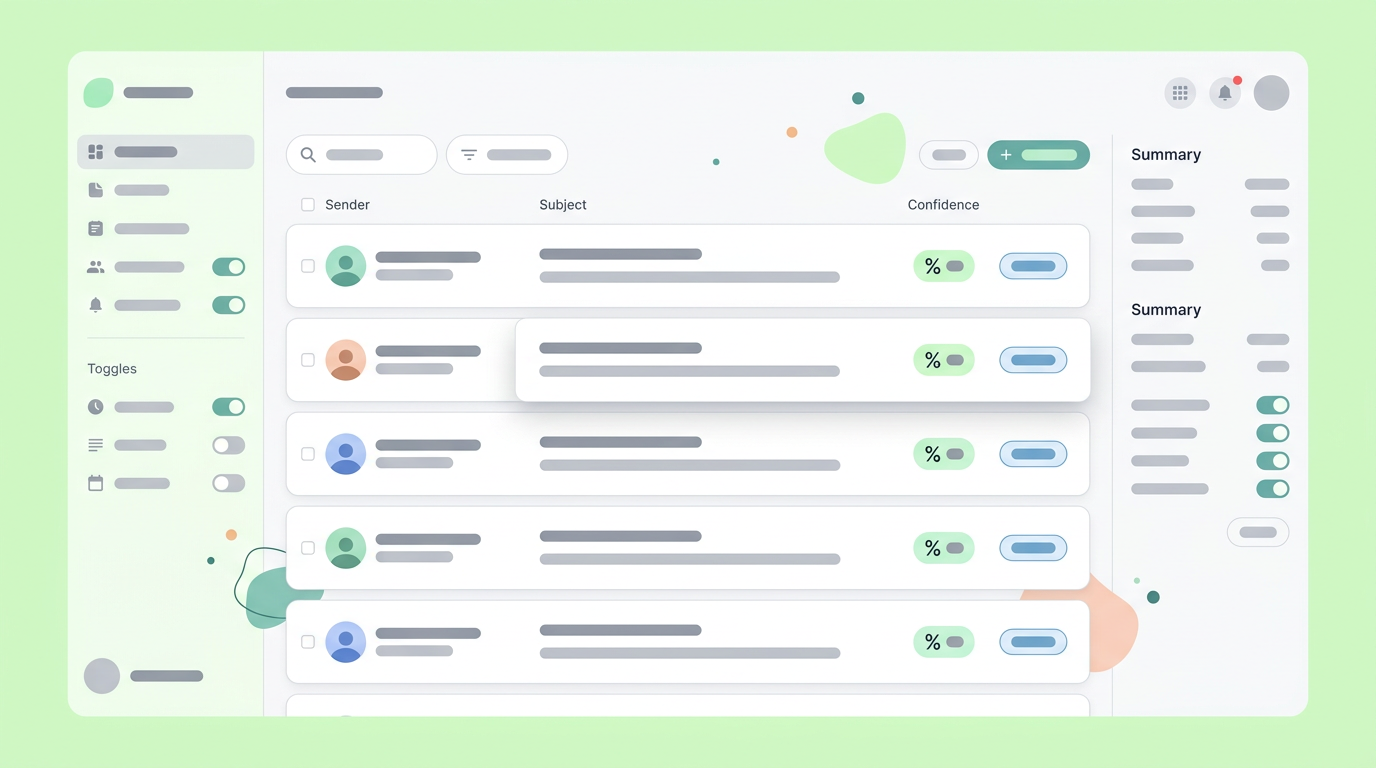 A dashboard displaying automated sales emails and confidence scores