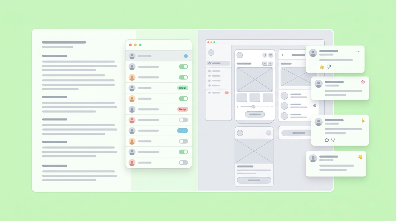 Text-based product requirements document connected to an interactive wireframe prototype