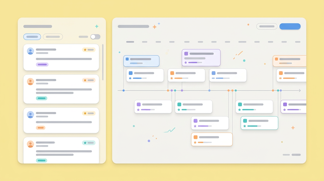 Split screen product discovery interface mapping raw user feedback to prioritized feature tags