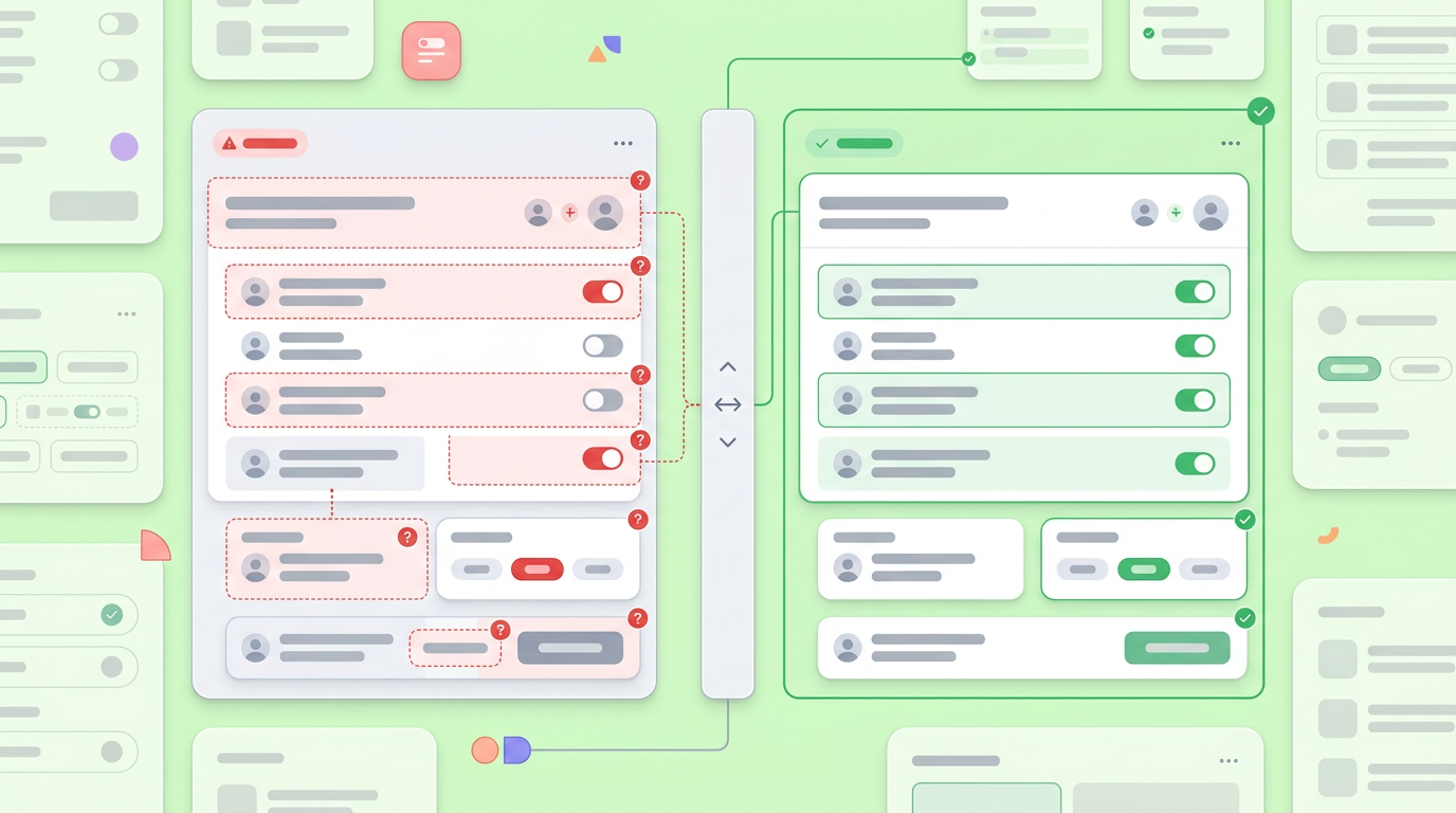 A visual diff checker comparing drafted and master UI elements.