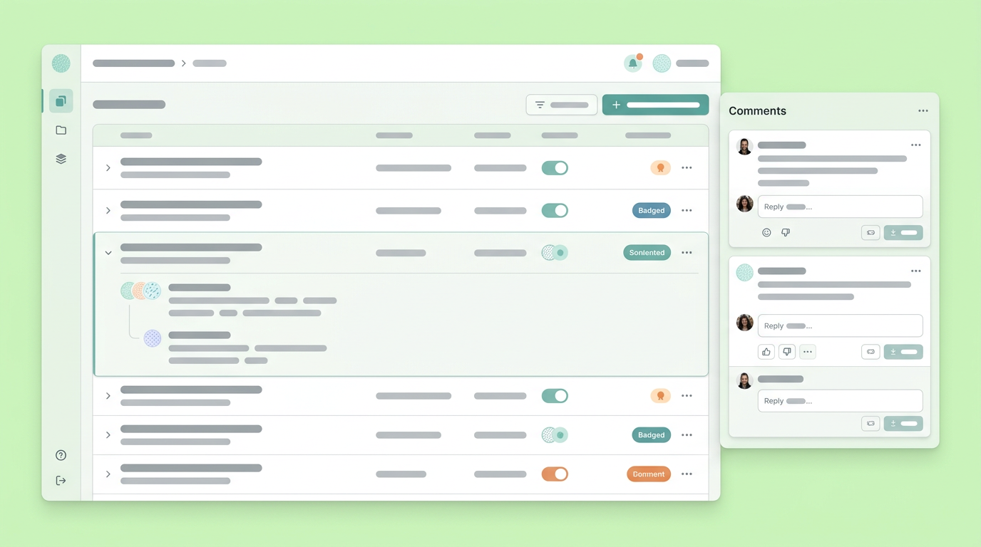 A soft UI mockup of a collaborative product management documentation hub with threaded annotations.