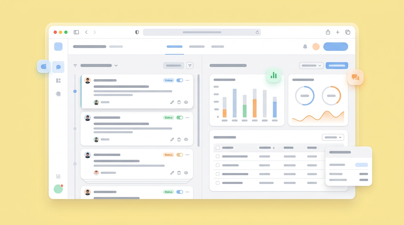 Soft UI mockup showing a split-screen with real-time feedback inbox and functional dashboard prototype