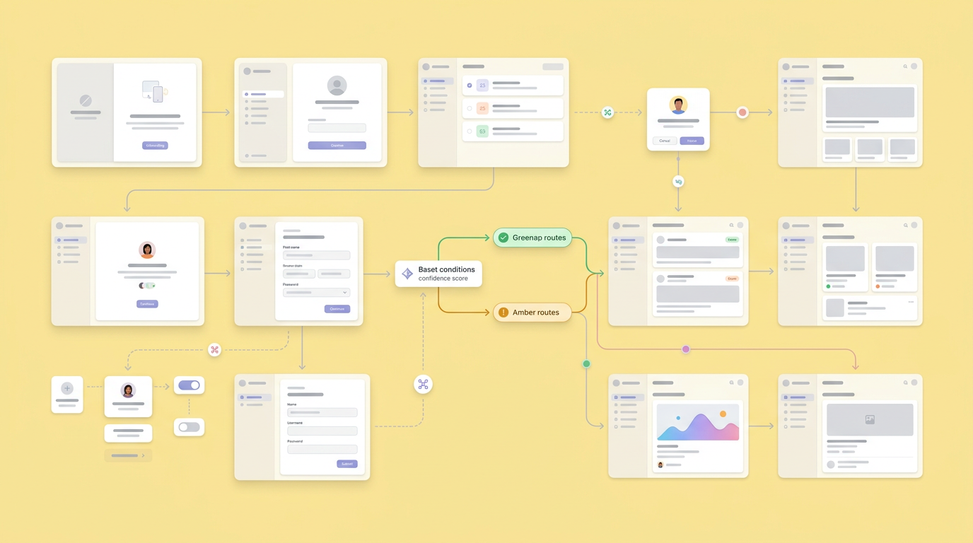 UI mockup of a system journey map detailing algorithmic rules