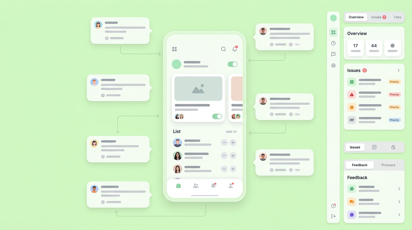 UI mockup showing a collaborative prototyping environment with engineering and design comments.