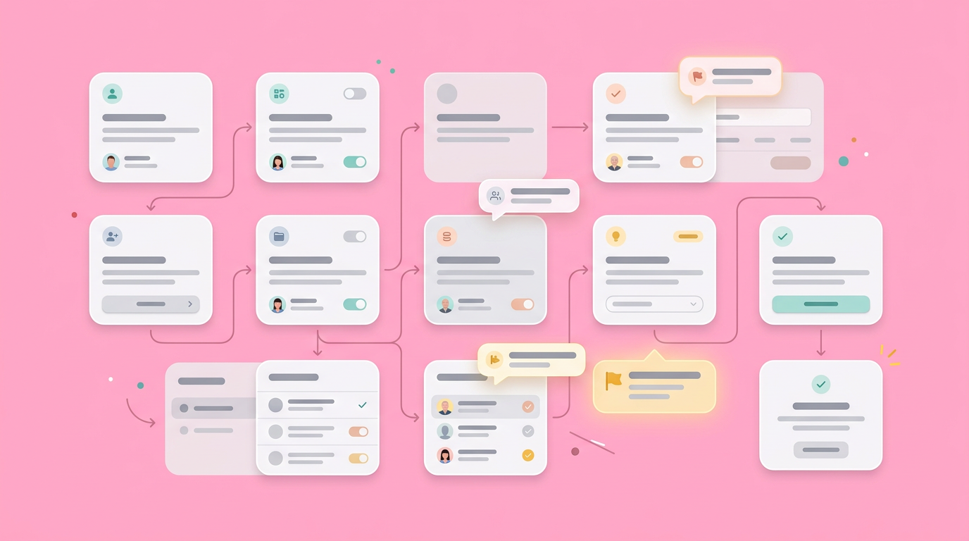 Side-by-side progression flowchart showing raw product requirements converting into an interactive dashboard component tree