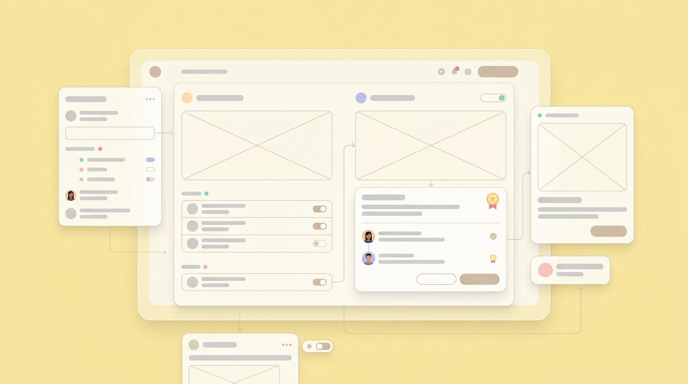 A visual representation of an AI workspace mapping out a user flow diagram into a low-fidelity UI mockup