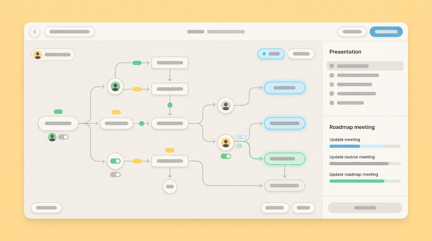 Soft UI mockup of a live preview panel adjusting user flows during a stakeholder meeting