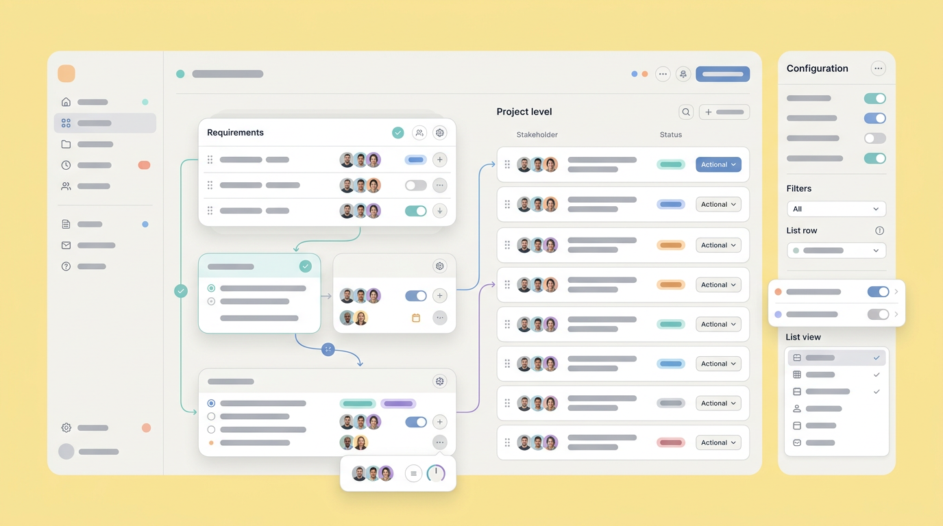 A kanban interface tracking sub-assembly and quality testing progress
