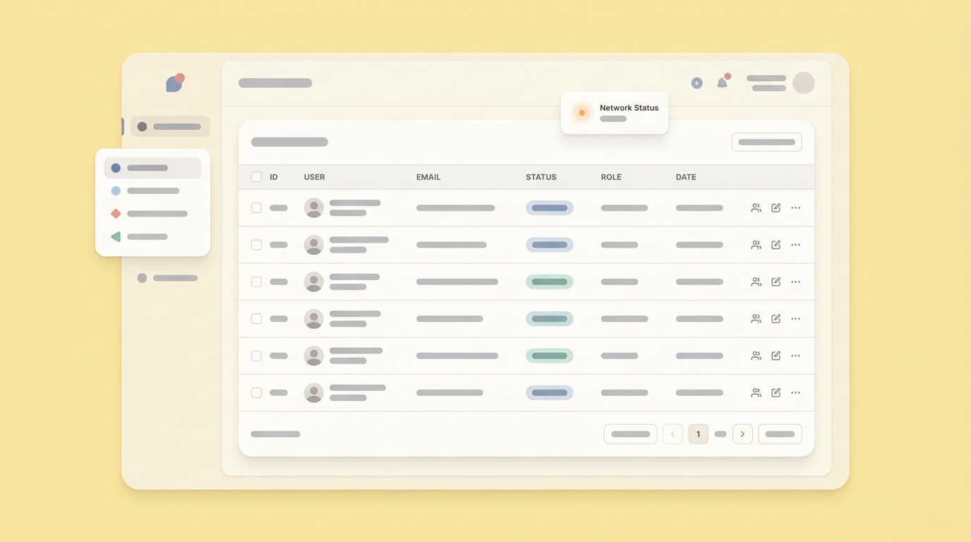UI mockup showing a functional data table populated with realistic API mock data
