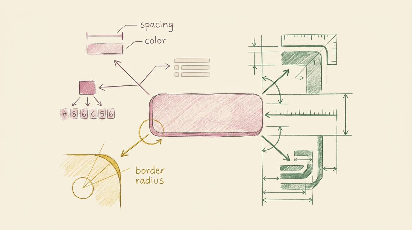 Systemmatic mapping of CSS spacing and typography tokens to interactive components for engineering reference.