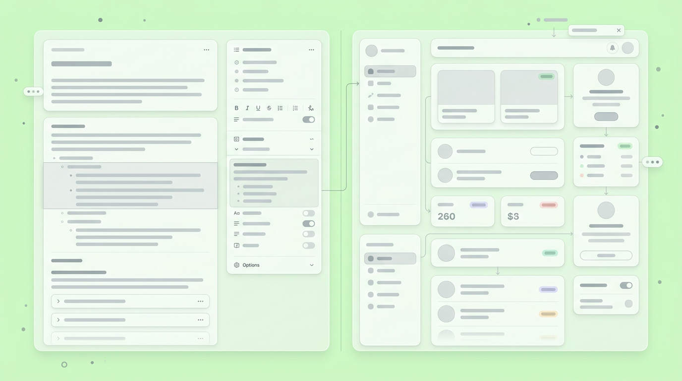 Interface displaying a text specification linked directly to a dynamic visual layout.