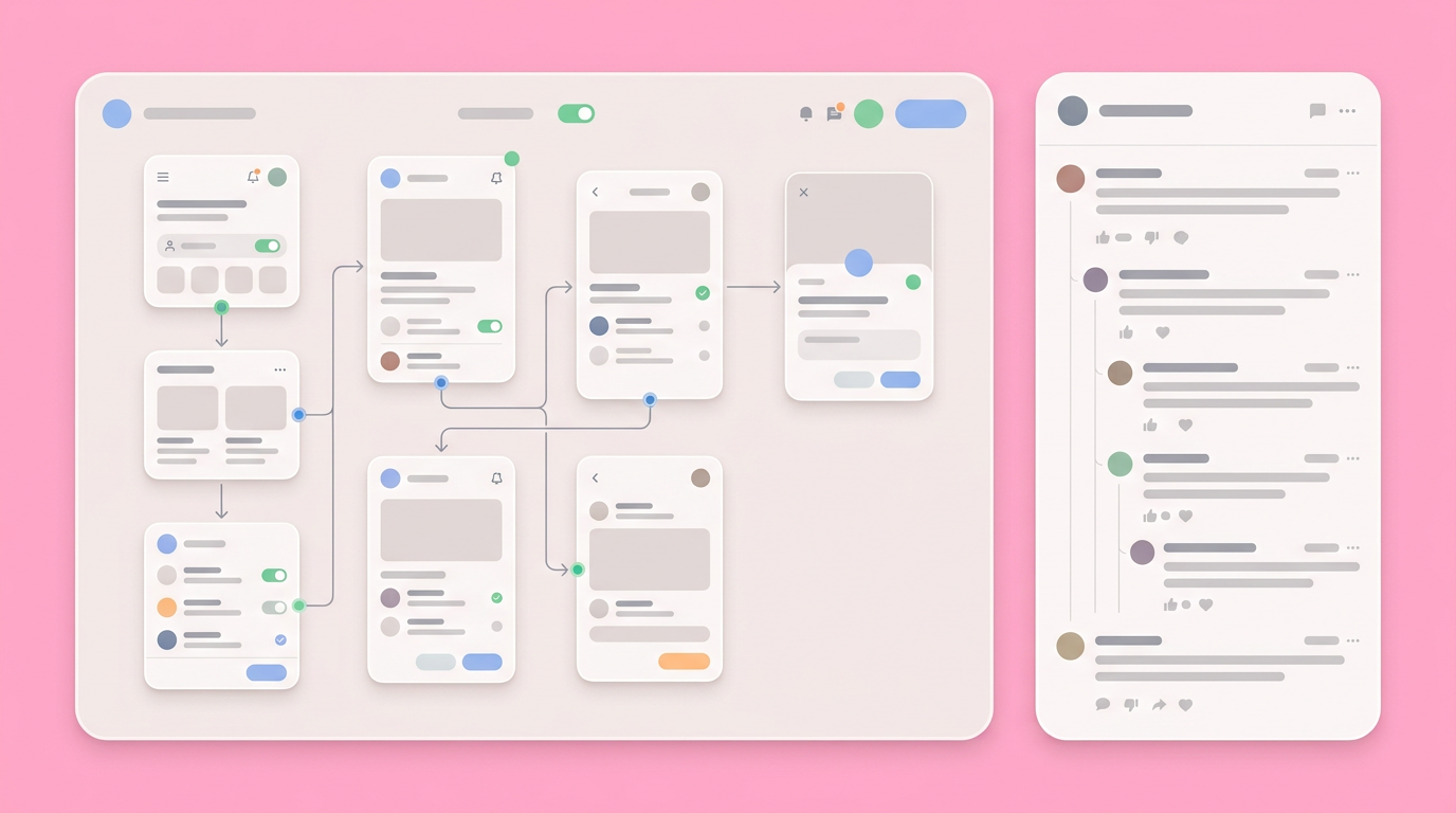 Soft UI mockup of an interactive design review interface