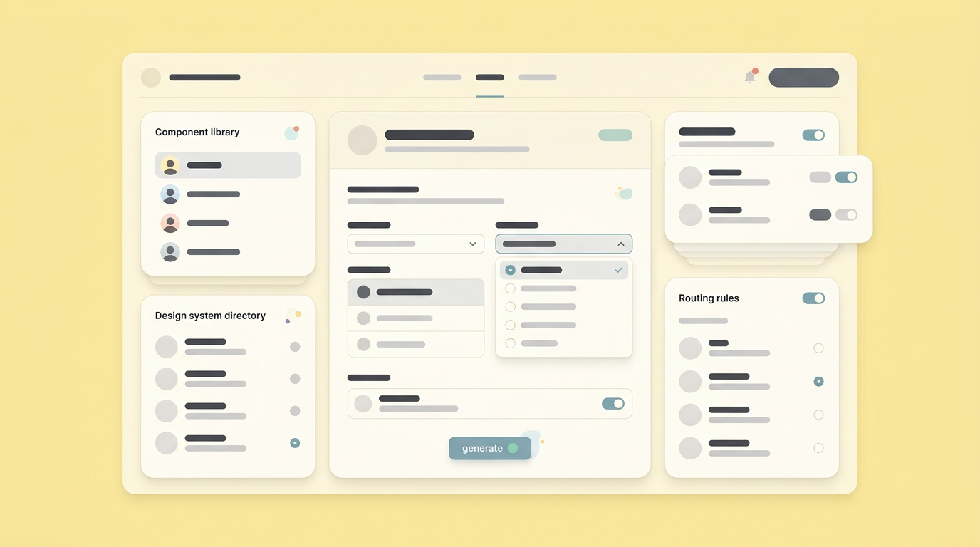 Soft UI mockup showing an AI configuration panel for component rules