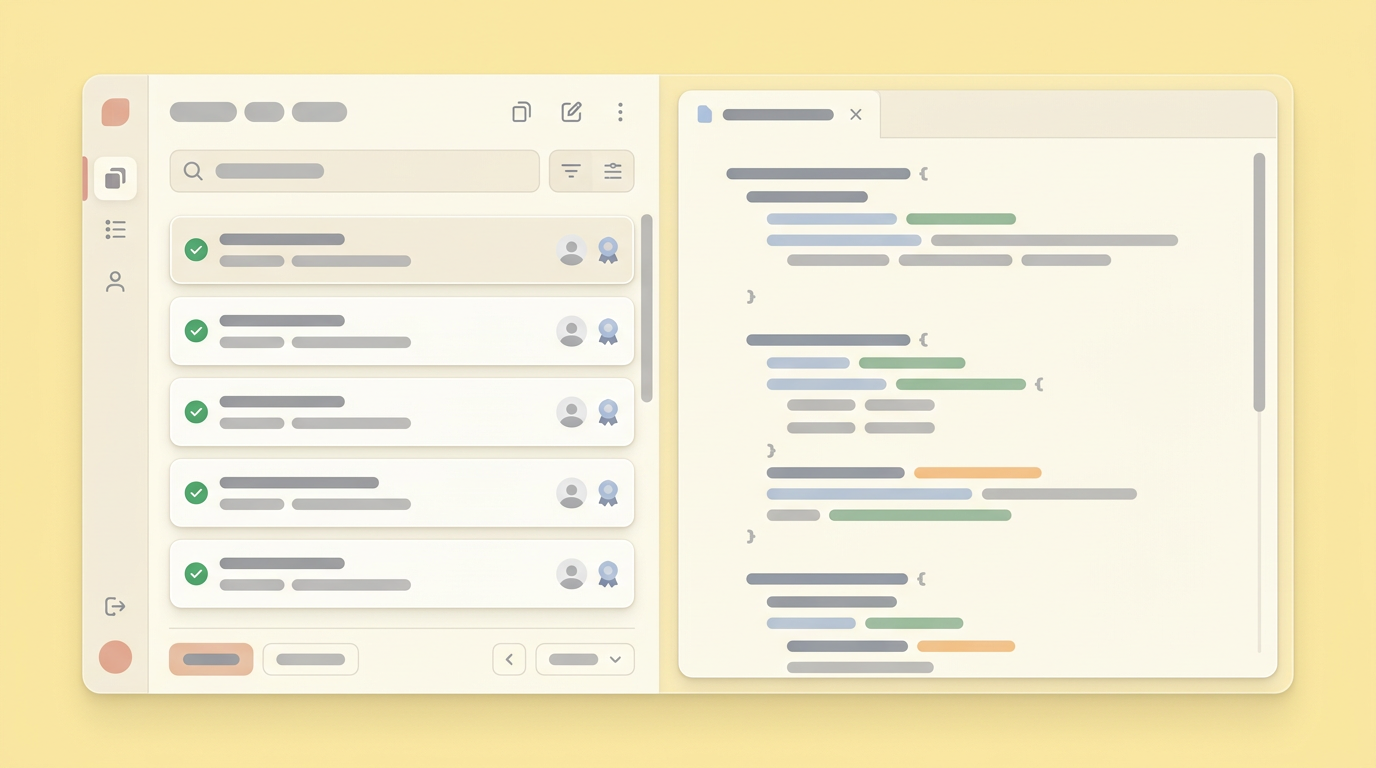 Mockup of an automated syntax generation extension panel connected to an active code file.